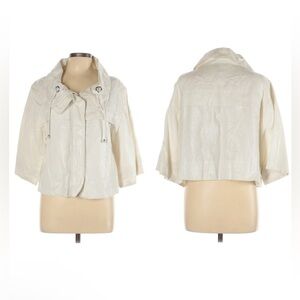 Sandro Sportswear Women XL Jacket Linen Lagenlook Boxy Cottagecore Cropped 3/4